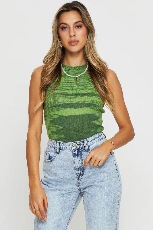 Green Knit Top Spring Knit Blouse