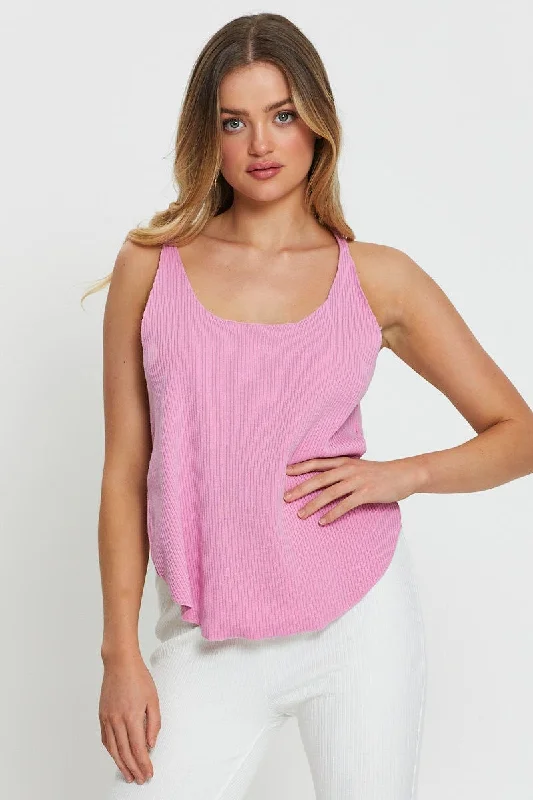 Pink Knit Top V-Neck Asymmetrical Knit Blouse