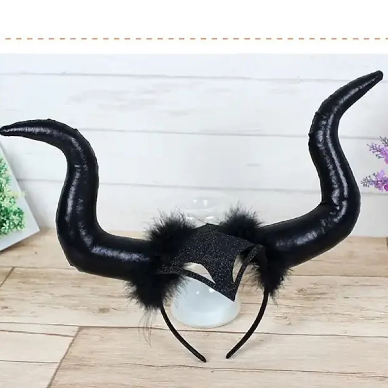 Halloween Large Devil Horn Headdress Fur Buckle Decor Prop Tunics Canvas sturdy