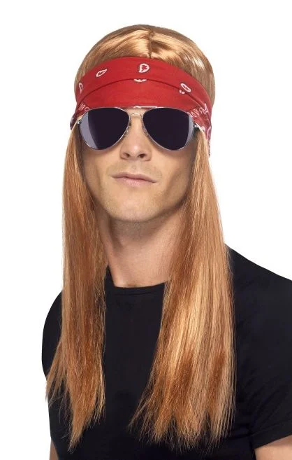 90's Rocker Fancy Dress Kit - Wig, Bandana and Sunglasses Tunics Essential wardrobe