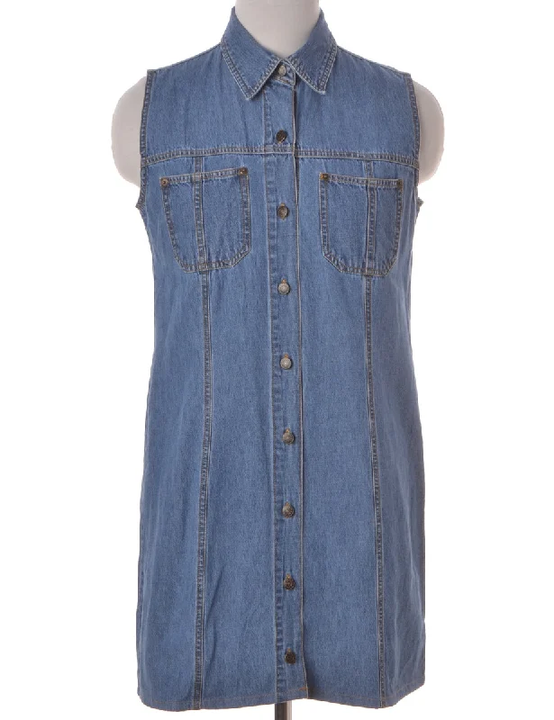 Label Button Front Denim Dress Tunics Chinos classic