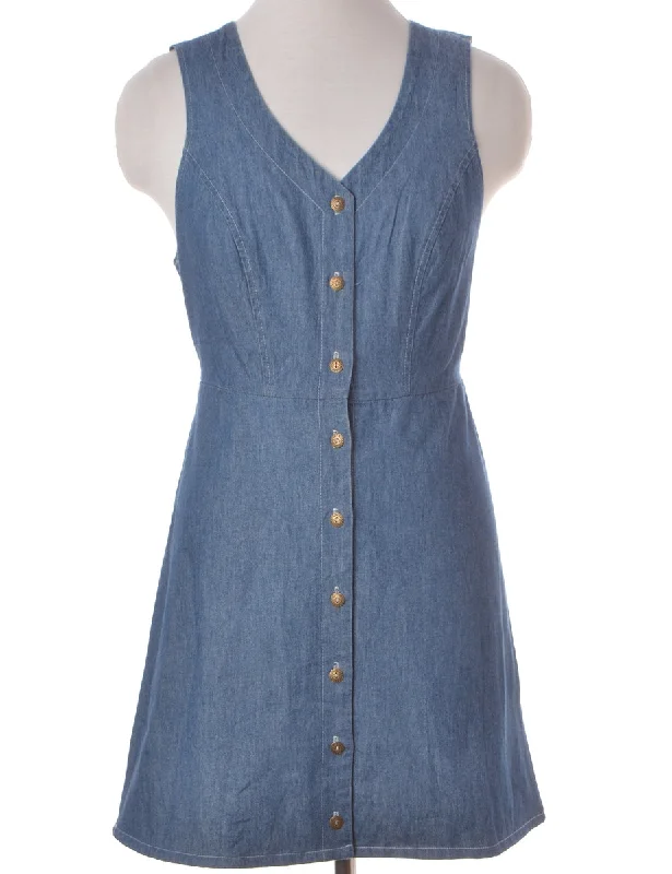 Label Button Front Denim Dress Tunics Denim casual