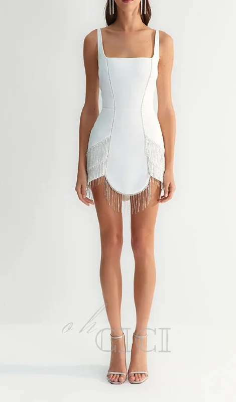 DIAMOND TASSEL BANDAGE MINI DRESS IN WHITE Tunics Versatile all-occasion