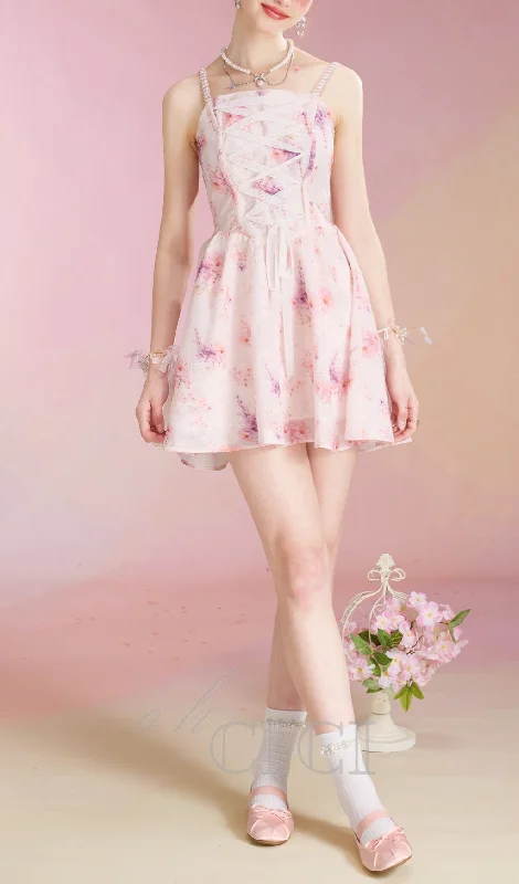 FLORAL PRINTED MINI DRESS IN PINK Tunics Ceremony elegant