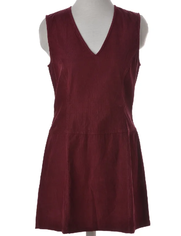 Label Burgundy Short Corduroy Dress Tunics Mesh breathable