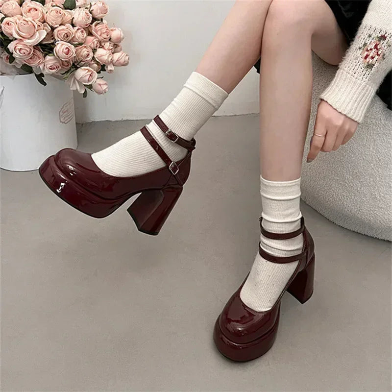 Pumps For Women Girls Fashion Brand New Chunky Heel Wedding Dress Shoes Spring New Pumps Classic Double Buckle Pencil Office Professional