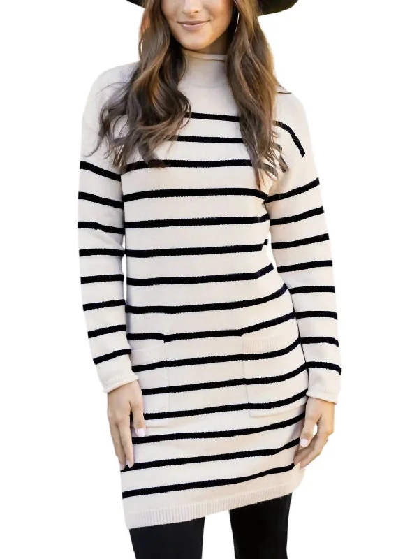 Striped Sweater Dress In Ivory Tunics Stylish elegant