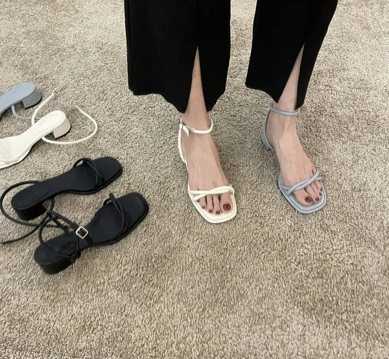 Summer New Narrow Band Women Sandal Shoes Fashion Thick Heel Ladies Elegant Open Toe Sandalias Ankle Strap Dress Pumps Tunics Luxurious high-end