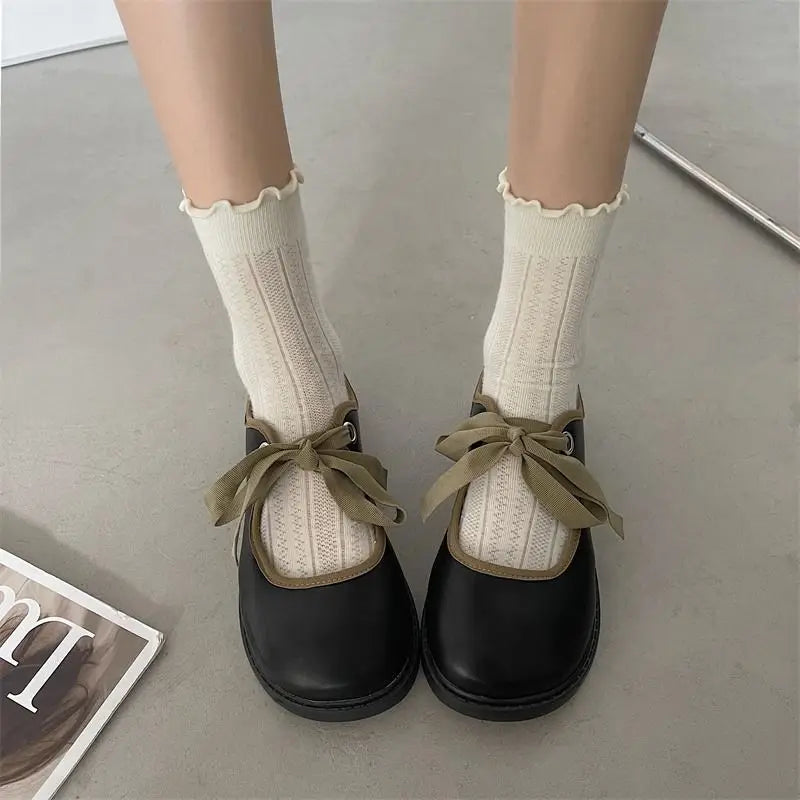 Woman Pumps Japanese Style Lolita Cute Gothic Mary Jane Loafers Low Heel Elegant Round Toe Shoes for Women Kawaii with Bow Dress Tunics Brand named