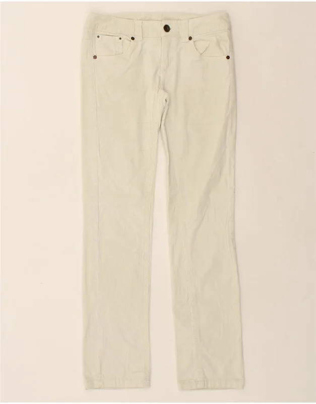 BENETTON Womens Straight Corduroy Trousers W30 L31 Off White Cropped Trousers Casual Linen BENETTON Womens Straight Corduroy Trousers W30 L31 Off White Cropped Trousers Casual Linen