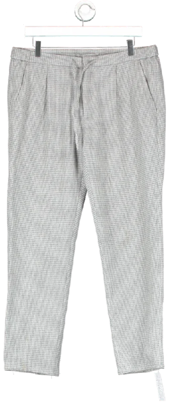 ANGELICO Wool And Cashmere Light Grey Houndstooth Drawstring Ames Trousers W34 Trousers Prom Sequined