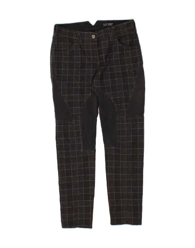 ARMANI JEANS Womens Slim Casual Trousers W26 L27  Grey Check Polyester Trousers Polka Dot Cute