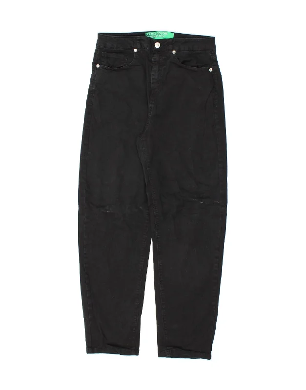 BENETTON Womens Tapered Casual Trousers UK 8 Small W28 L27 Black Cotton Trousers Fleece Cozy