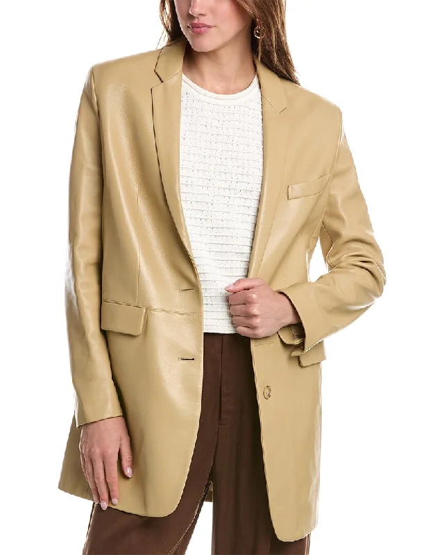 Michael Kors Collection Plonge Leather Boyfriend Blazer Women's Brand Blazer