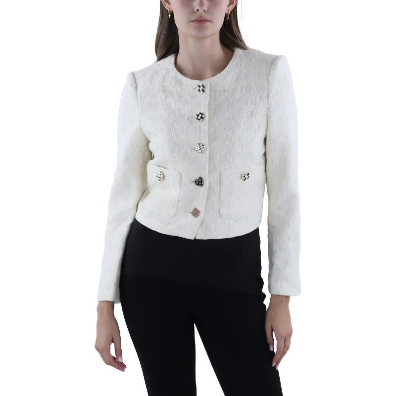 Womens Four Button Cropped Collarless Blazer Women's Vacation Suit