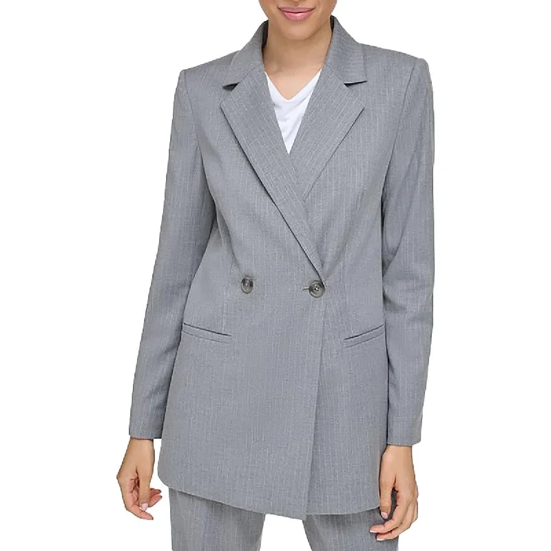 Womens Striped Shoulder Pads Double-Breasted Blazer Women's Unique Blazer