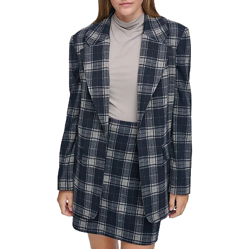 Womens Plaid Business One-Button Blazer Women's Trendy Jacket