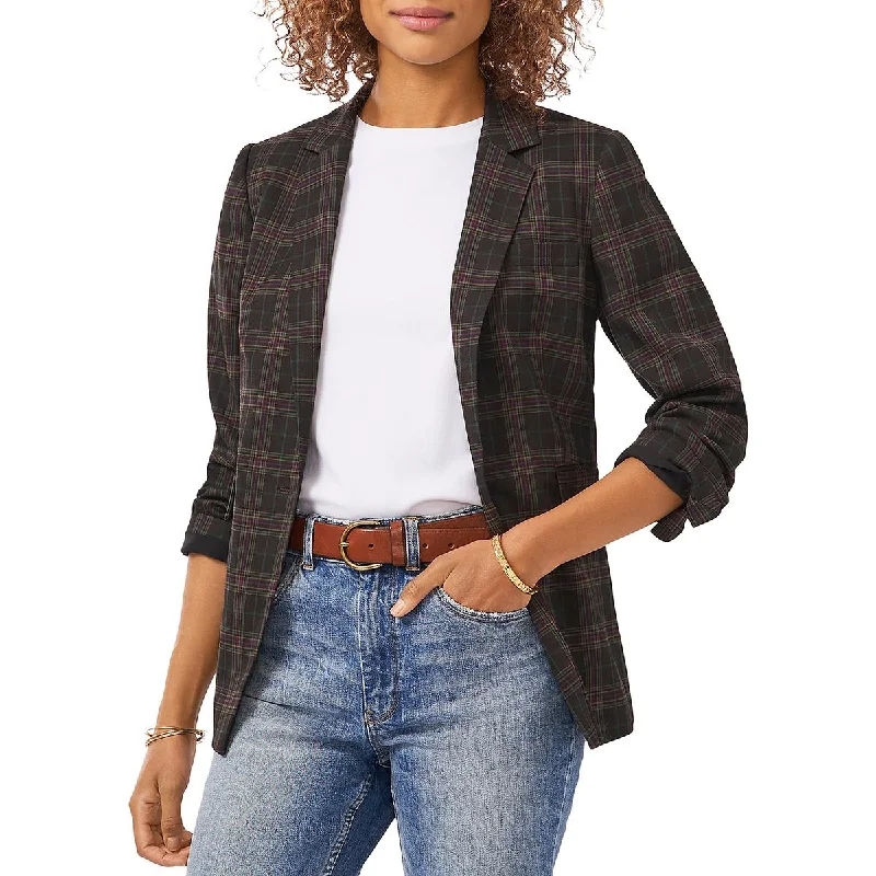 Womens Plaid Notch Collar One-Button Blazer Women's Classic Blazer