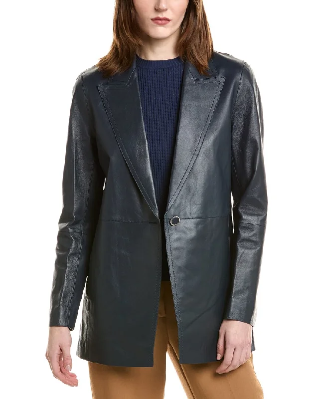 Lafayette 148 New York Steele Leather Blazer Women's Print Jacket