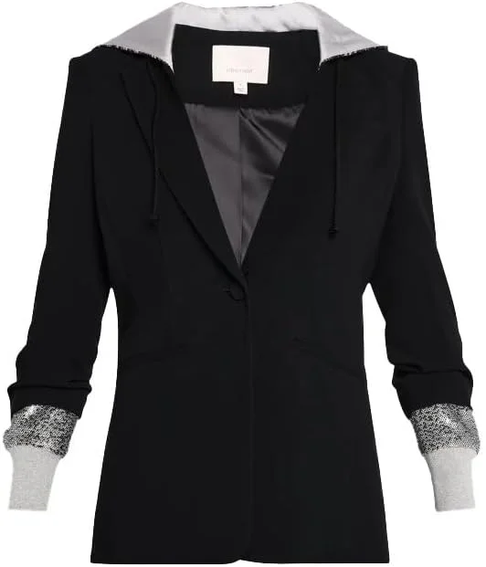 Cinq a Sept Women's Sequin Hooded Blazer, Black/Silver Women's Long Blazer