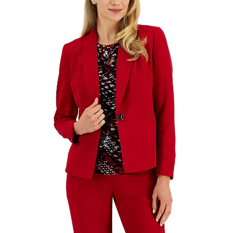 Petites Womens Crepe Stretch One-Button Blazer Women's Vintage Jacket