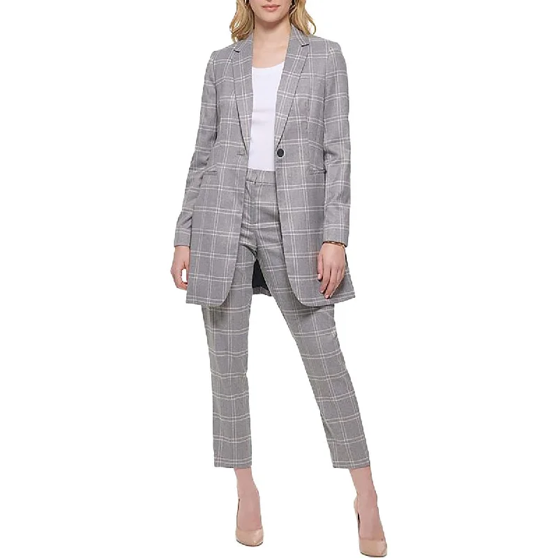 Womens Plaid Workwear One-Button Blazer Women's Patchwork Suit