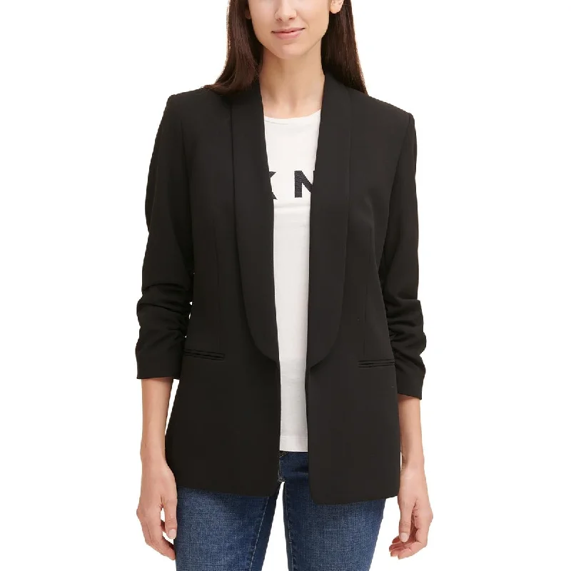 Petites Womens Solid Office Open-Front Blazer Women's Warm Suit