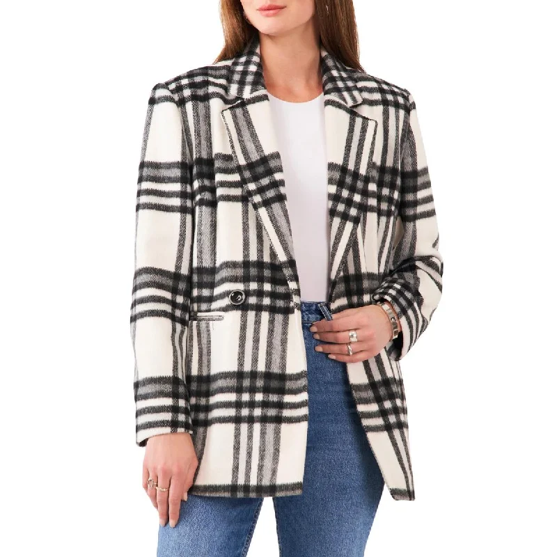 Womens Plaid Notch Collar Double-Breasted Blazer Women's Professional Jacket