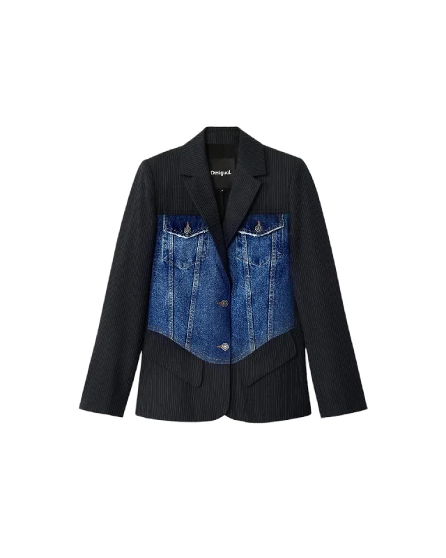 Desigual Lapel Collar Buttoned Blazer with Front Pockets Women's Wedding Blazer