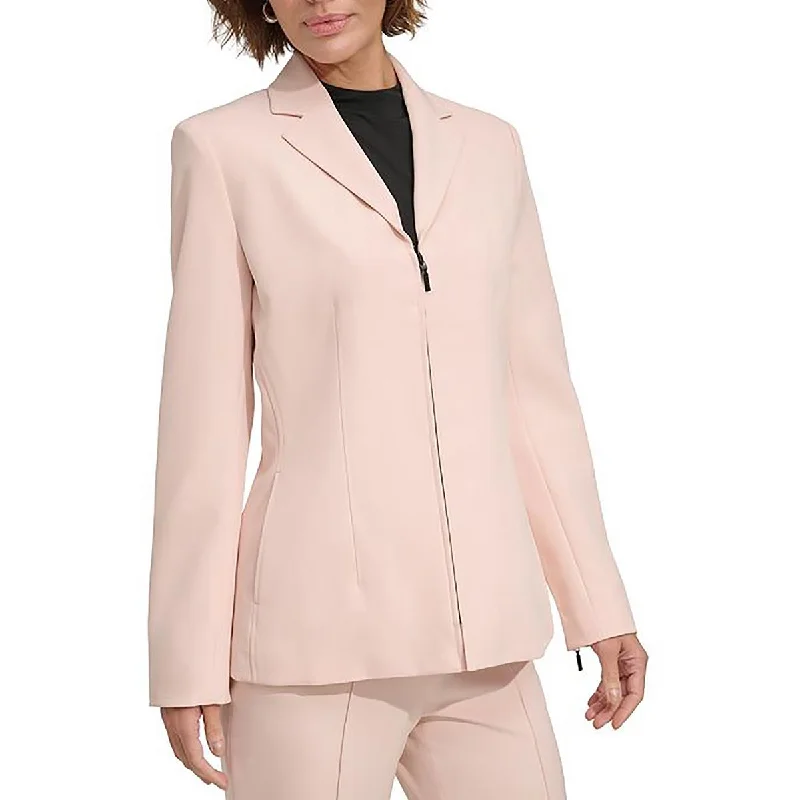 Womens Solid Polyester Double-Breasted Blazer Women's Classic Suit