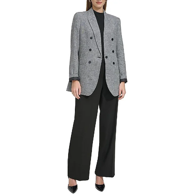 Womens Linen Blend Check One-Button Blazer Women's Formal Blazer