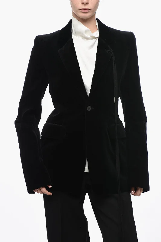 Ann Demeulemeester Single Breasted Velour Blazer With Flap Pockets 42 Italian size Women's Elegant Suit