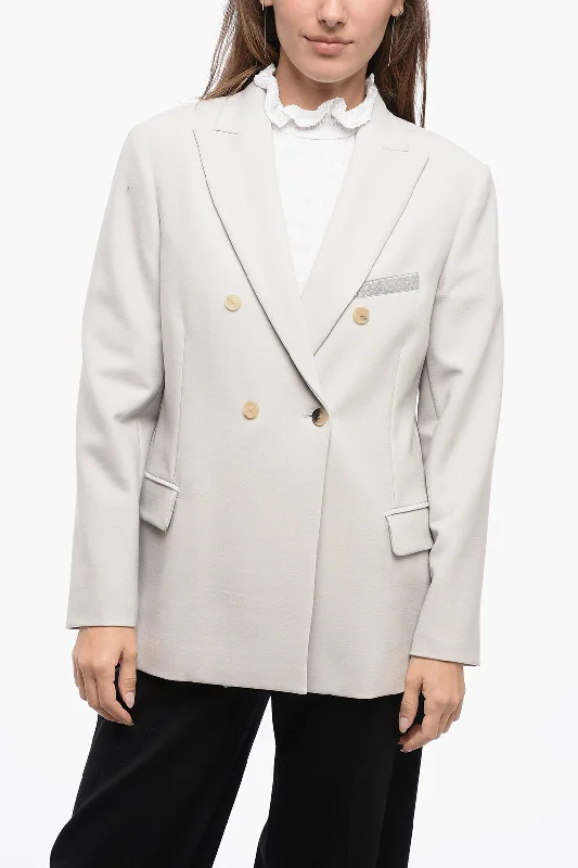 Fabiana Filippi Double-Brested Blazer with shimmer Breast Pocket 44 Italian size Women's Unique Blazer