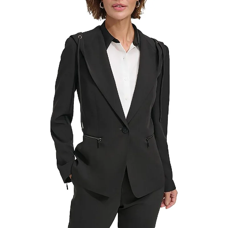 Womens Hooded Office One-Button Blazer Women's Vintage Jacket