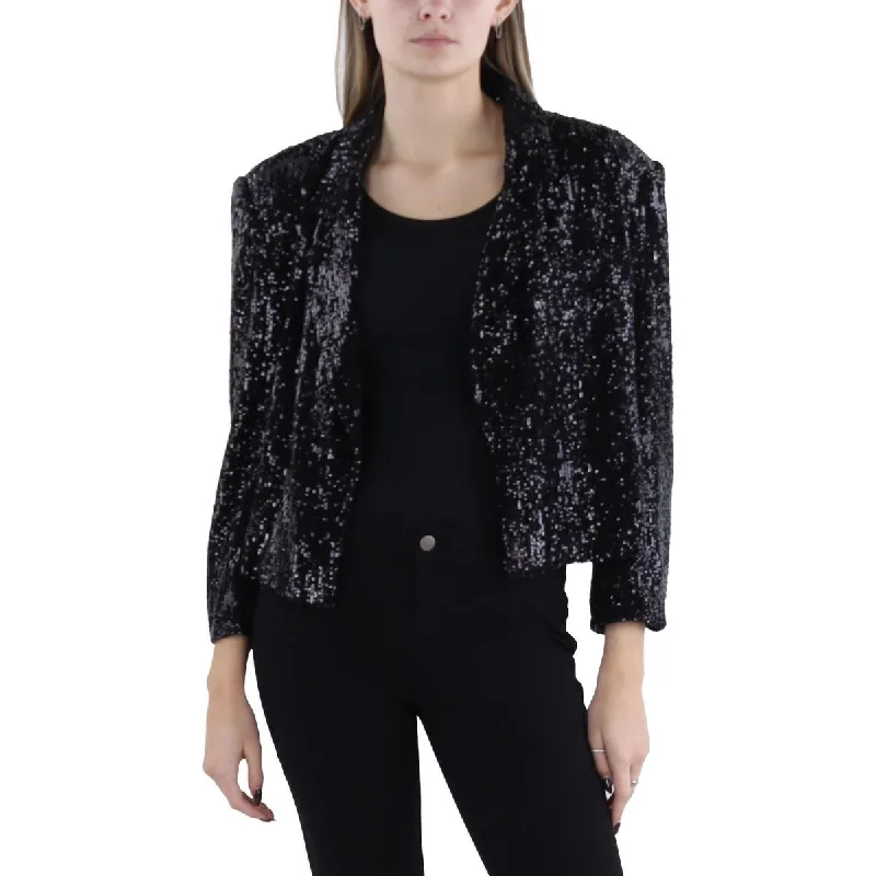 Isabella Womens Sequined Cropped Open-Front Blazer Women's Leather Blazer