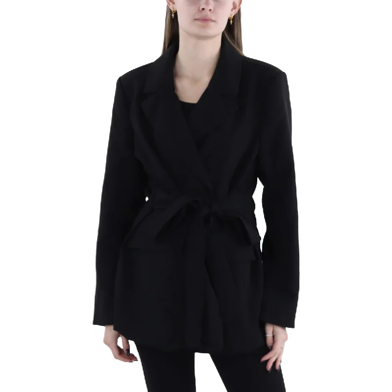 Womens Belted Business Open-Front Blazer Women's Professional Jacket