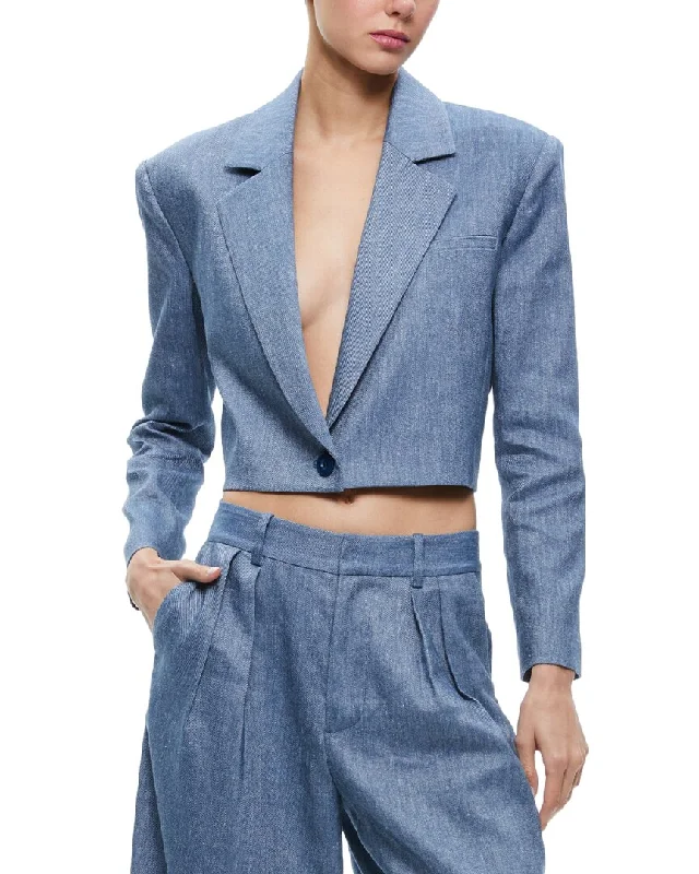 Alice + Olivia Shan Boxy Linen-Blend Blazer Slim Fit Blazer