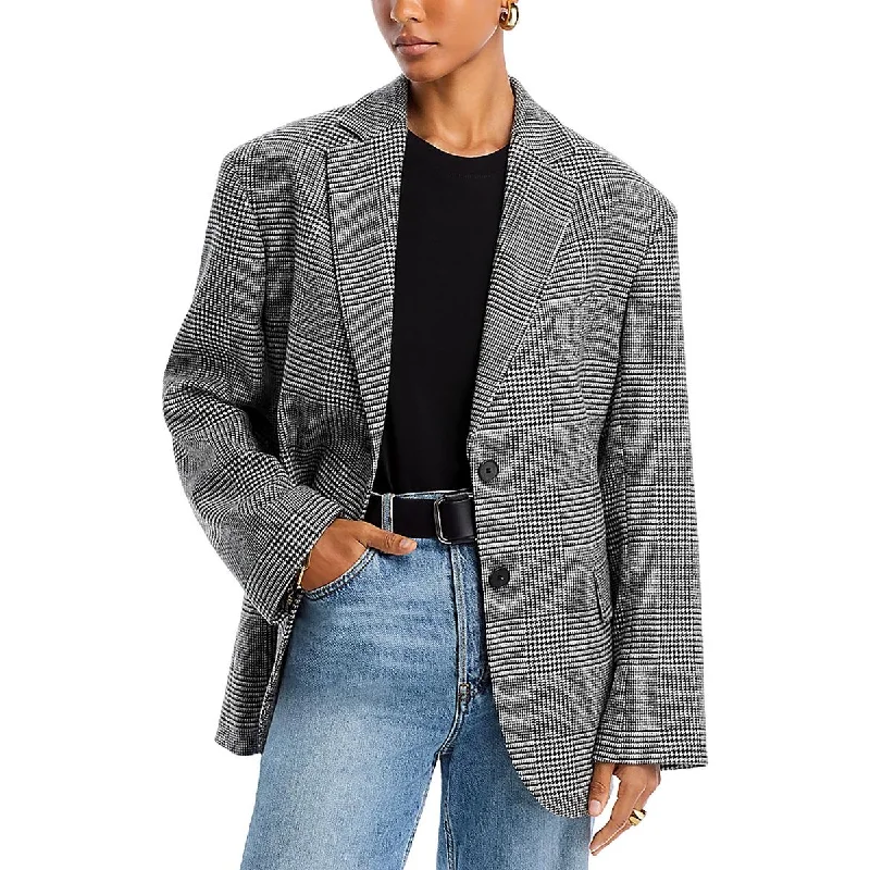 Womens Houndstooth Workwear Two-Button Blazer Women's Luxury Jacket