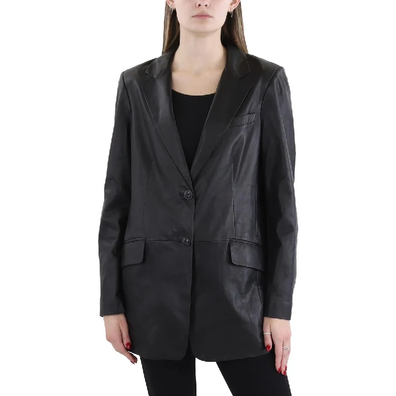 Womens Faux Leather Office Double-Breasted Blazer Women's Business Blazer