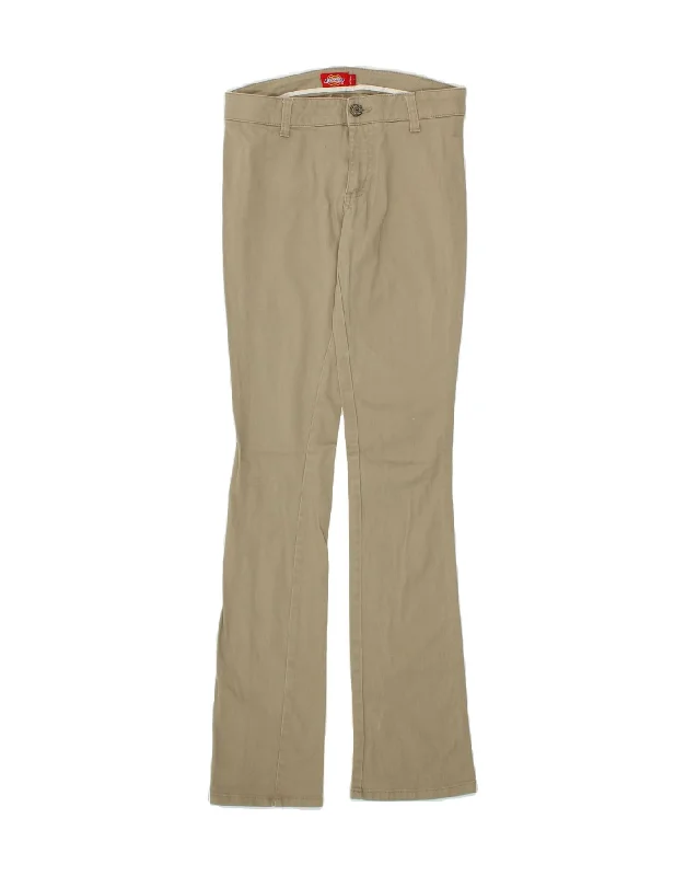 DICKIES Womens Bootcut Casual Trousers US 1 XS W26 L32 Khaki Cotton Trousers Striped Patterned