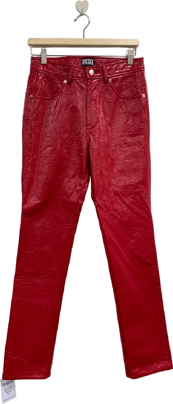 Diesel Red P-Arcy Straight-Leg Trousers UK W27 Cropped Trousers Casual Linen