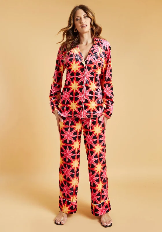 The Night Store Disco Velvet Pyjama Trouser Set, Multi Trousers Flared Retro