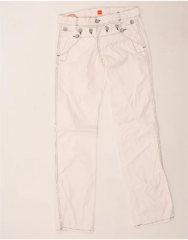 HUGO BOSS Womens Straight Chino Trousers W28 L33  Off White Cotton Trousers versatile functional