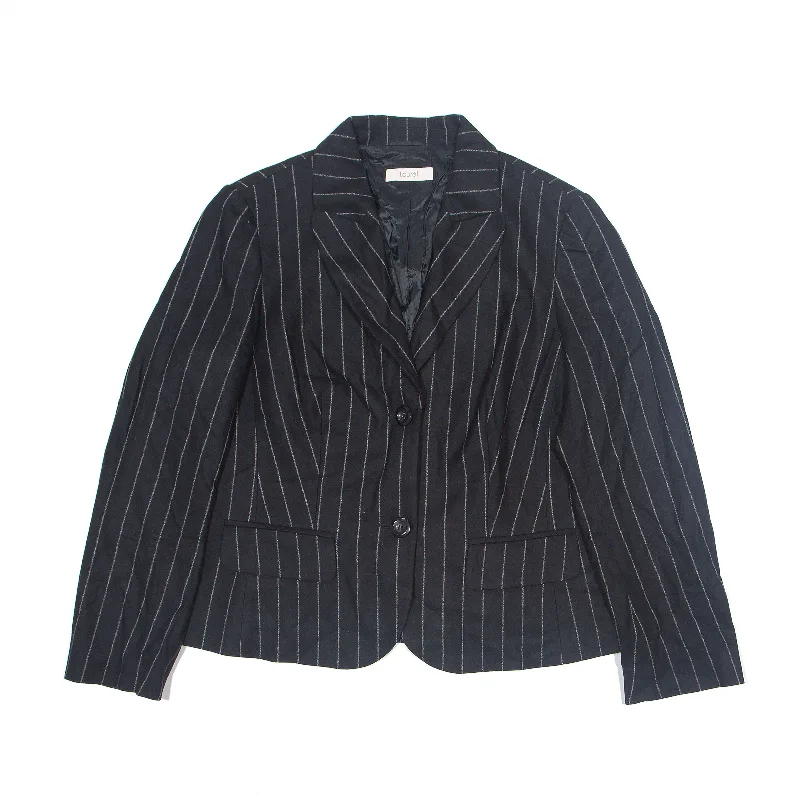 LAUREL Wool Blend Blazer Jacket Black Wool 90s Striped Womens M Plus Size Women's Coat