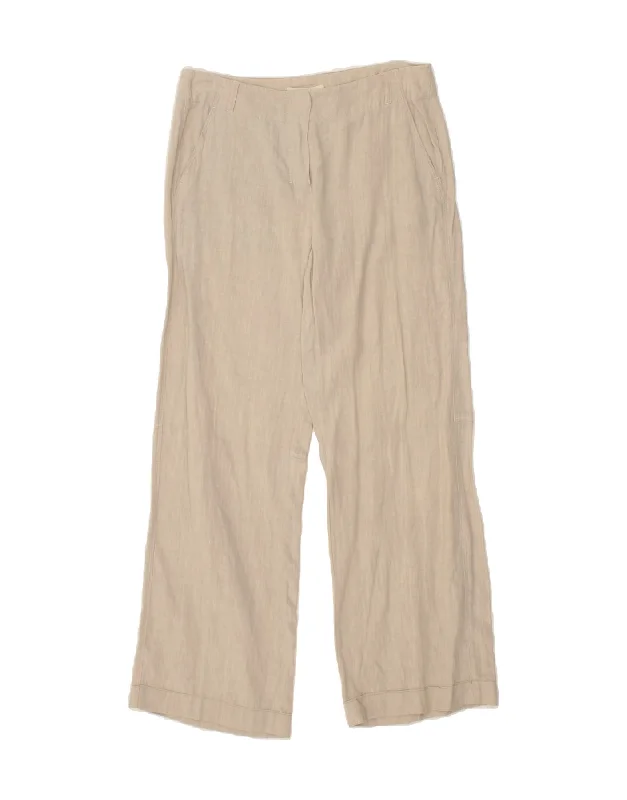 MAX MARA Womens Straight Chino Trousers UK 10 Small W30 L29 Beige Linen Trousers Capri Summer