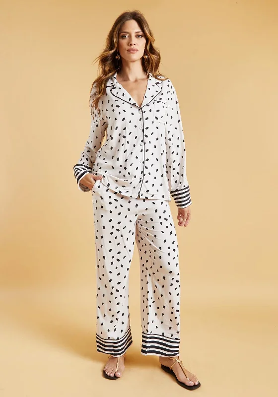 The Night Store Polka Dot Pyjama Trouser Set, Cream Trousers Cargo pockets