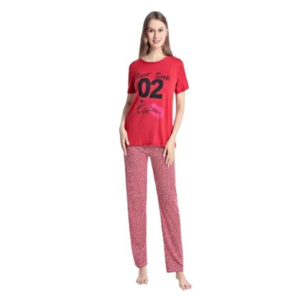 New Night Suit 2pc Printed T-shirts With Printed Trouser for Woman Trousers Print Floral