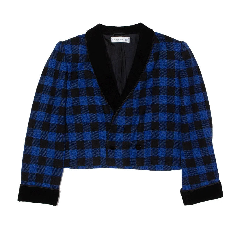 OSCAR ROM Blazer Jacket Blue 90s Check Womens L Women's Travel Jacket