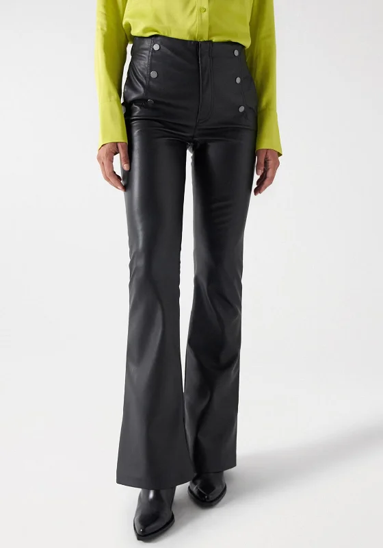 Salsa Leather Effect Faith Push in Trouser, Black Trousers Palazzo Wide Leg