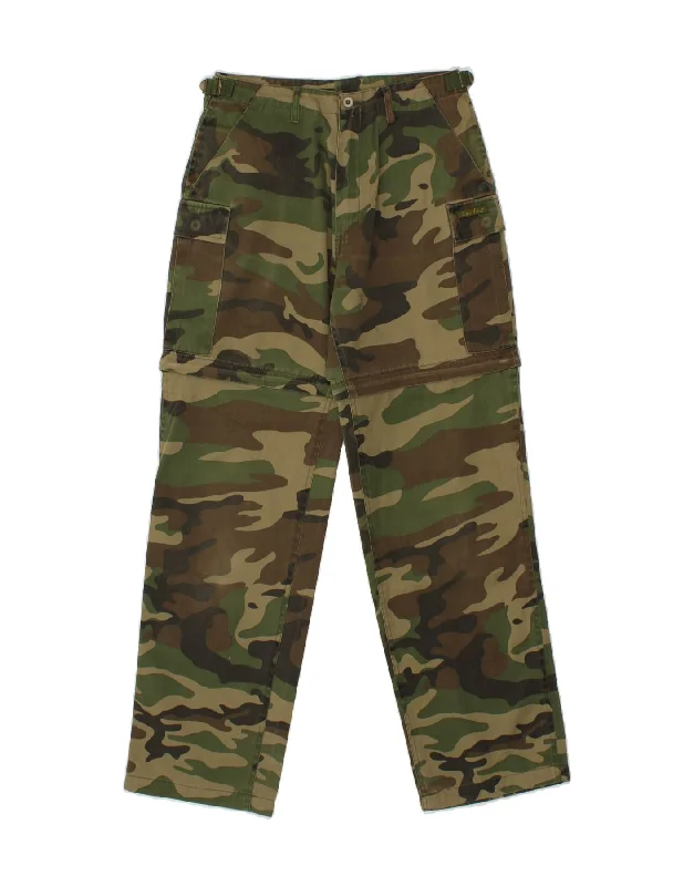 VINTAGE Womens Straight Cargo Trousers W28 L30 Green Camouflage Army Trousers Silk Elegant